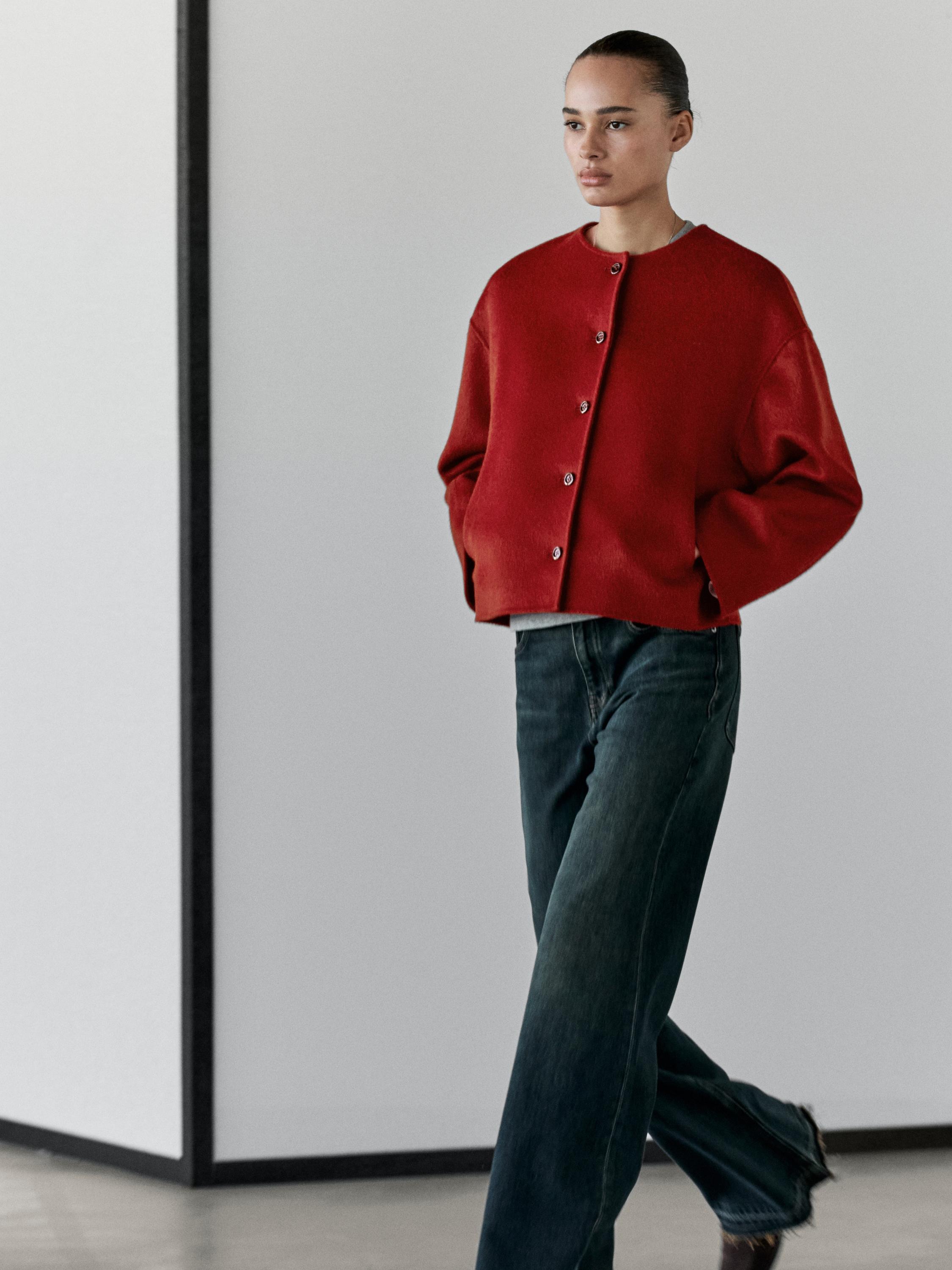 Wool blend jacket with seams